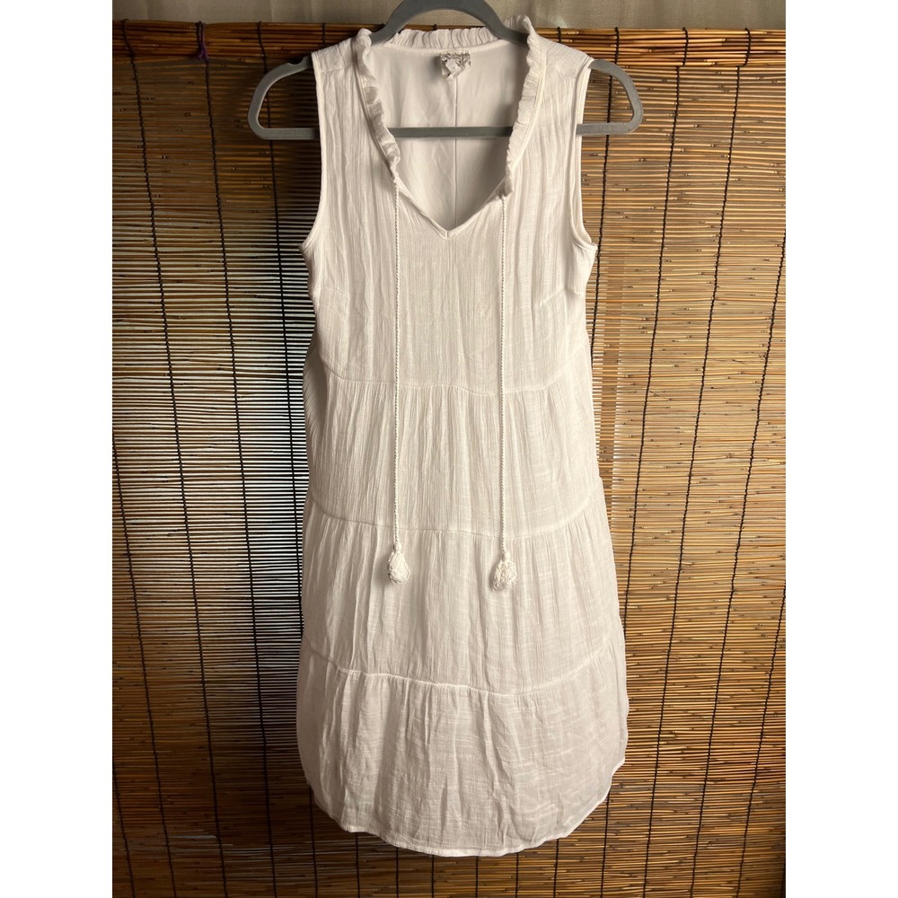 Naif White Sleeveless Tiered Mini Dress Boho Ruffle V-Neck Tassel Gauze Small